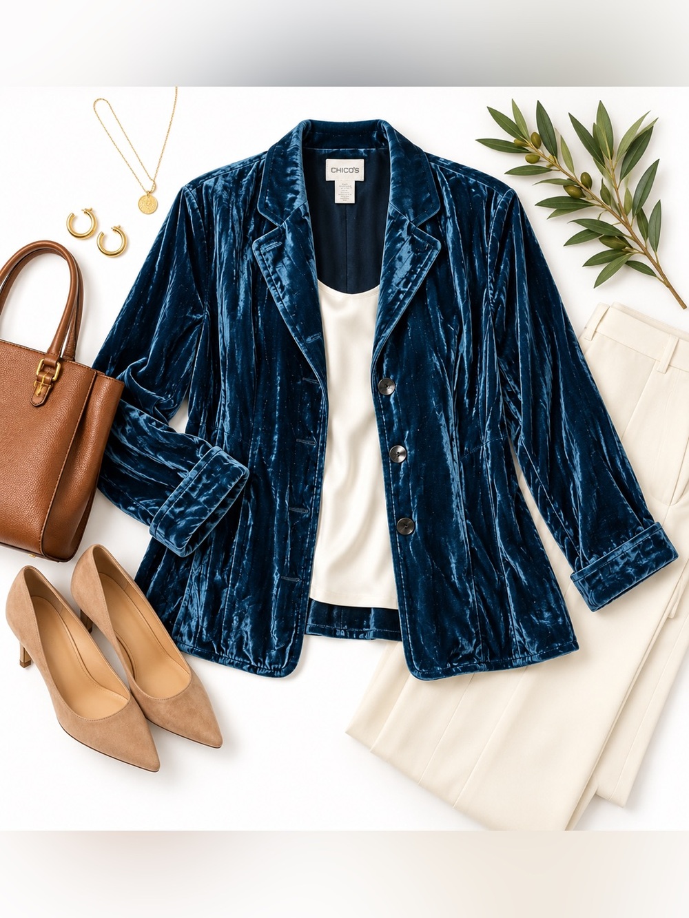 Chico’s Crushed Velvet Blazer Blue Silk Blend Jacket XL Luxury Holiday - Picture 14 of 15